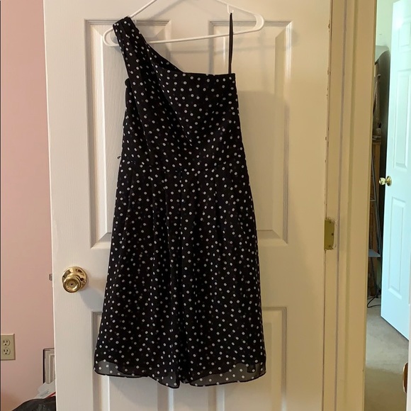 black and white polka dot dress one shoulder